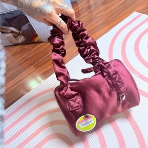 Satin Barrel Handbag in Burgundy
